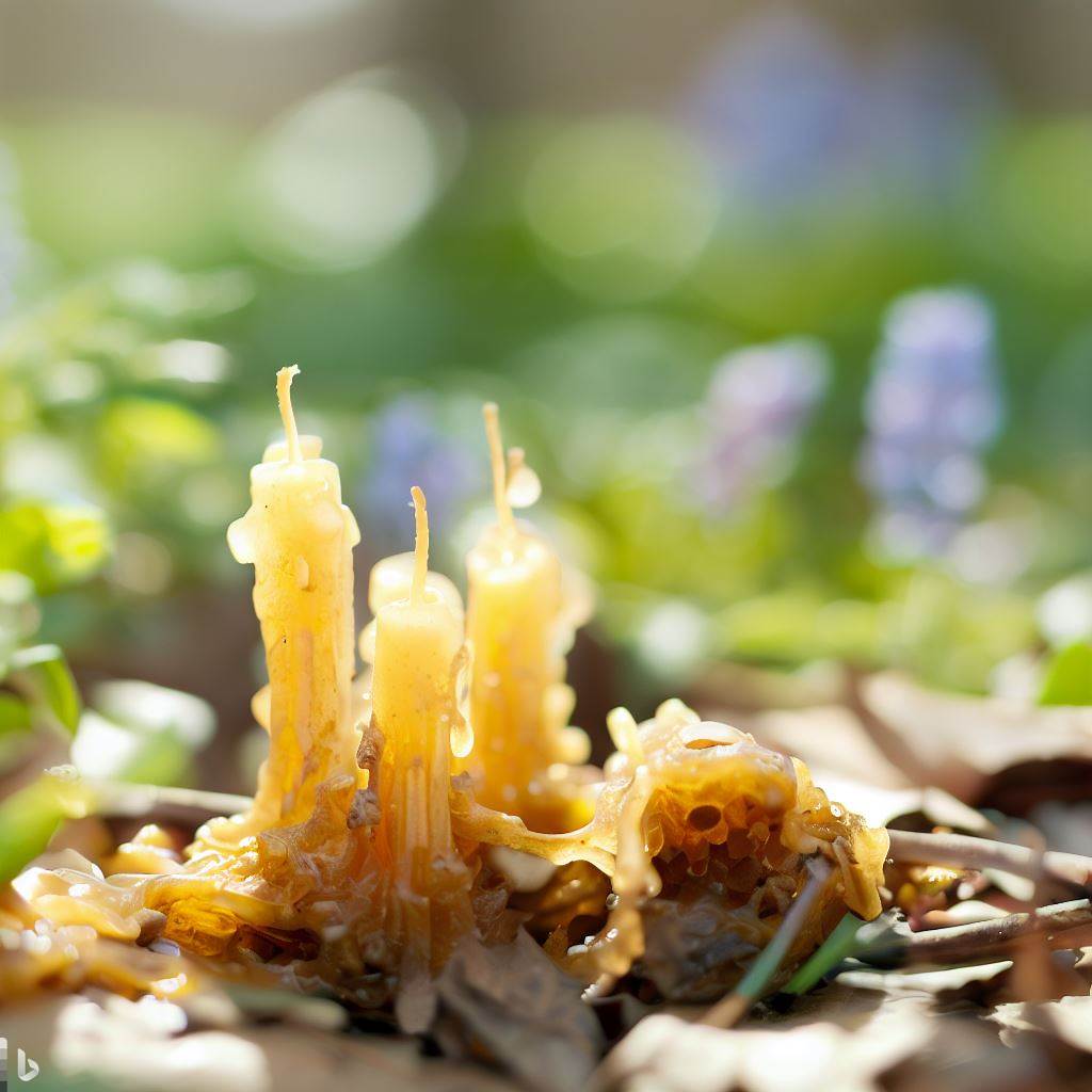 restos de velas de miel en un entorno primaveral