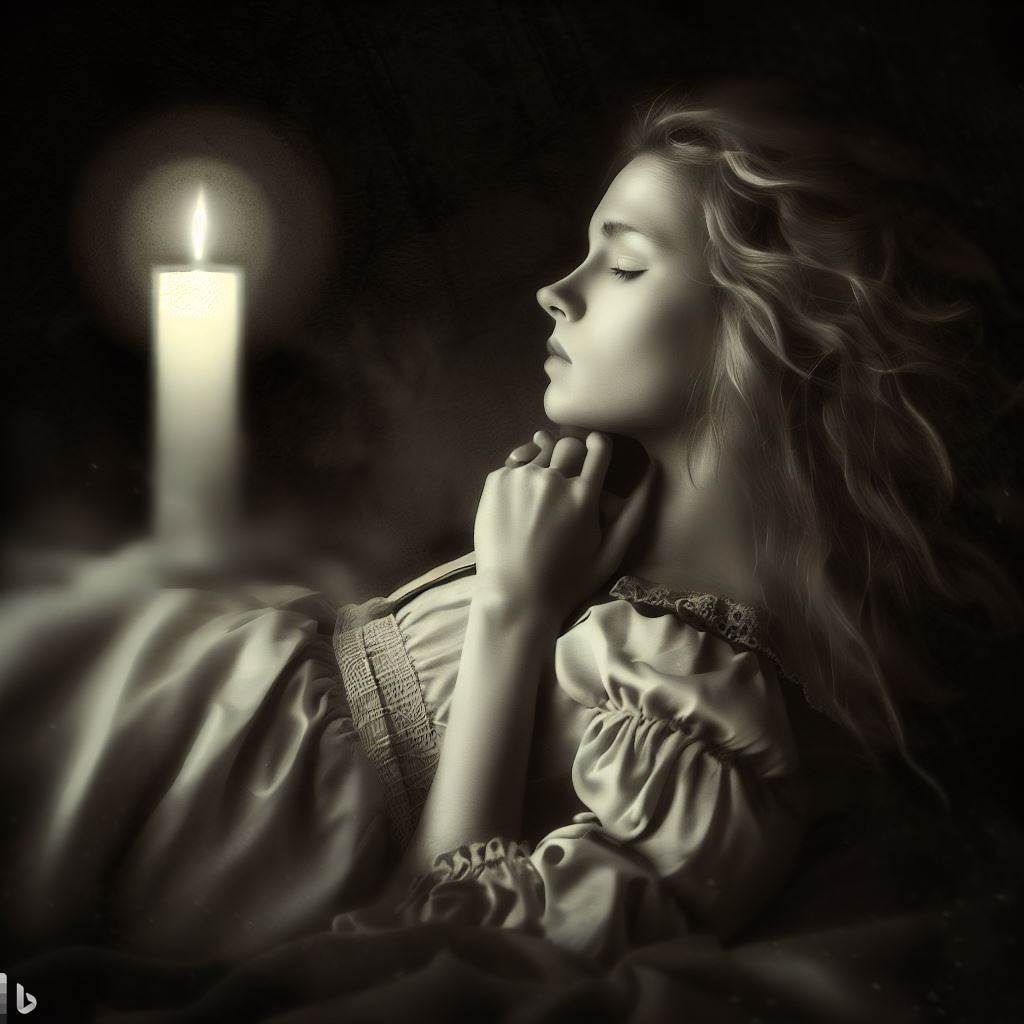 Una mujer soñando con una vela