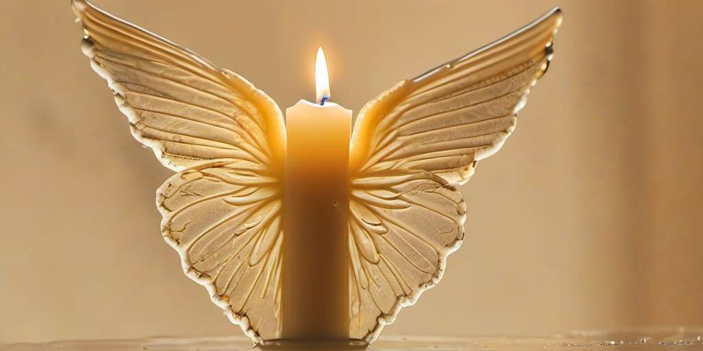 Una vela con restos de velas en forma de angel